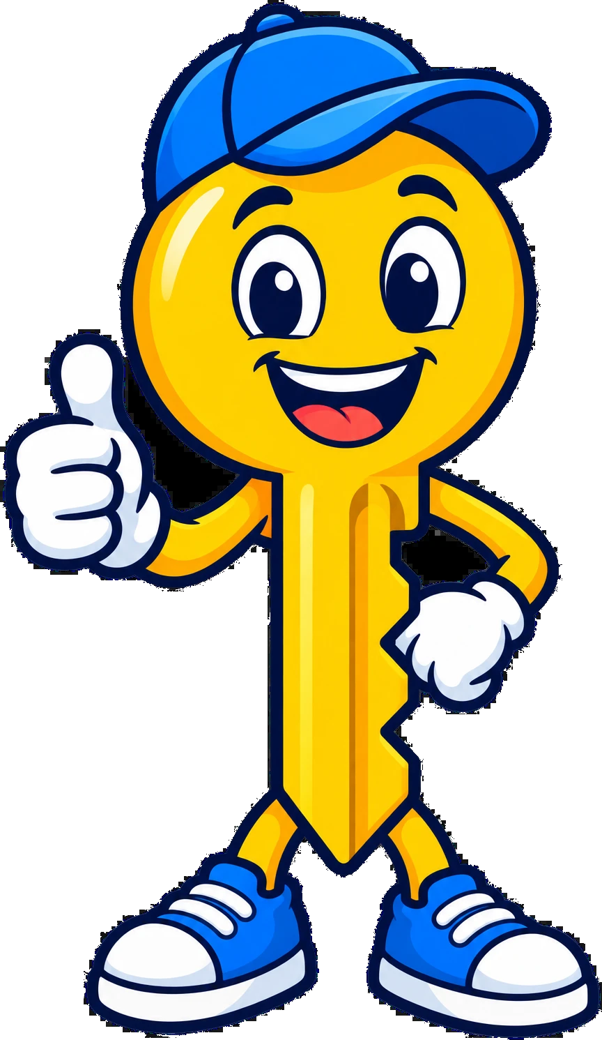 Mascote do FCO Chaveiro: chave sorridente de boné dando joinha